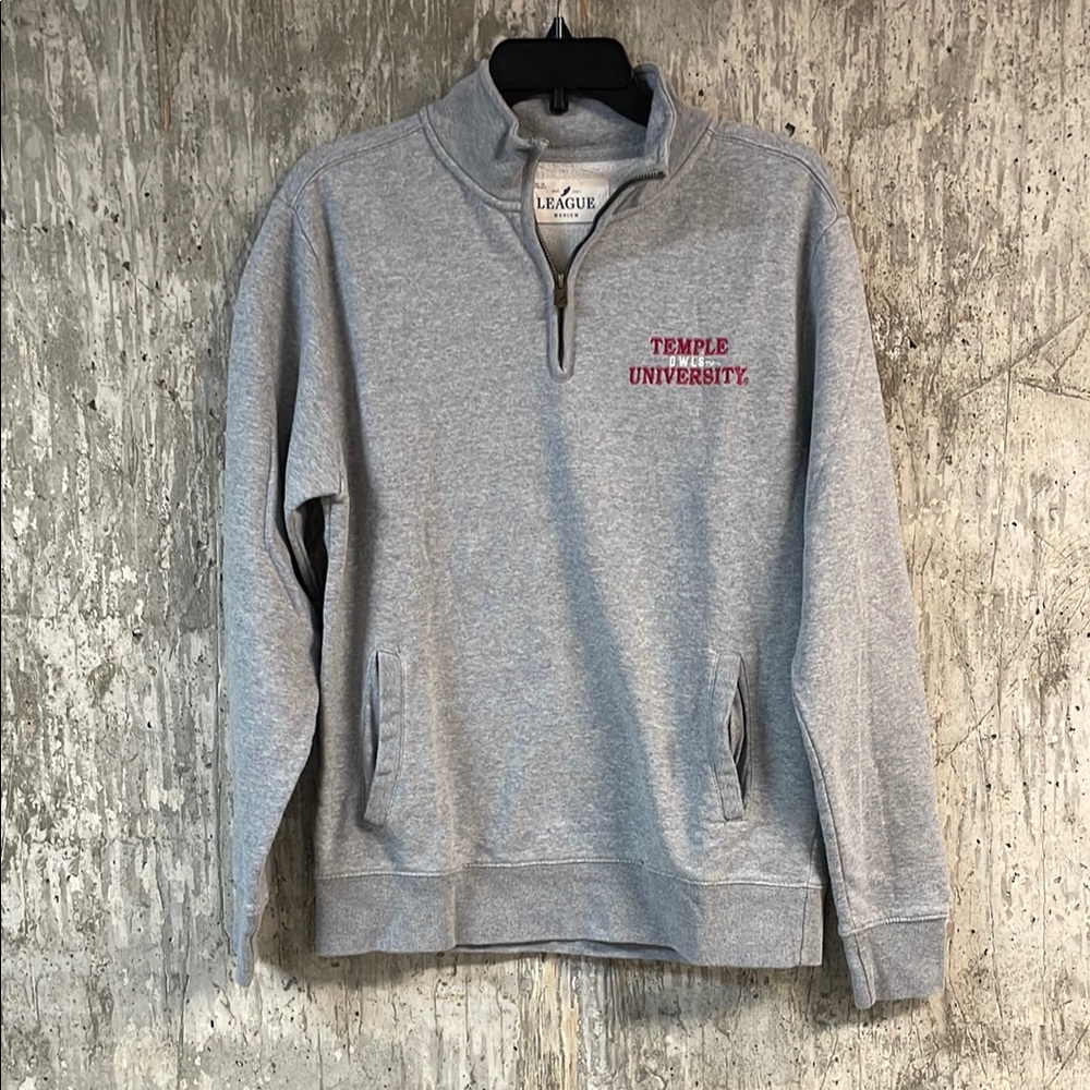LEAGUE Men's Temple Owls Quarter-Zip Pullover Jacket Size M In Victory Gray